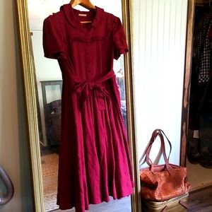 LWA Little Women Atelier Linen Amy Dress XL burgundy Cottage Core